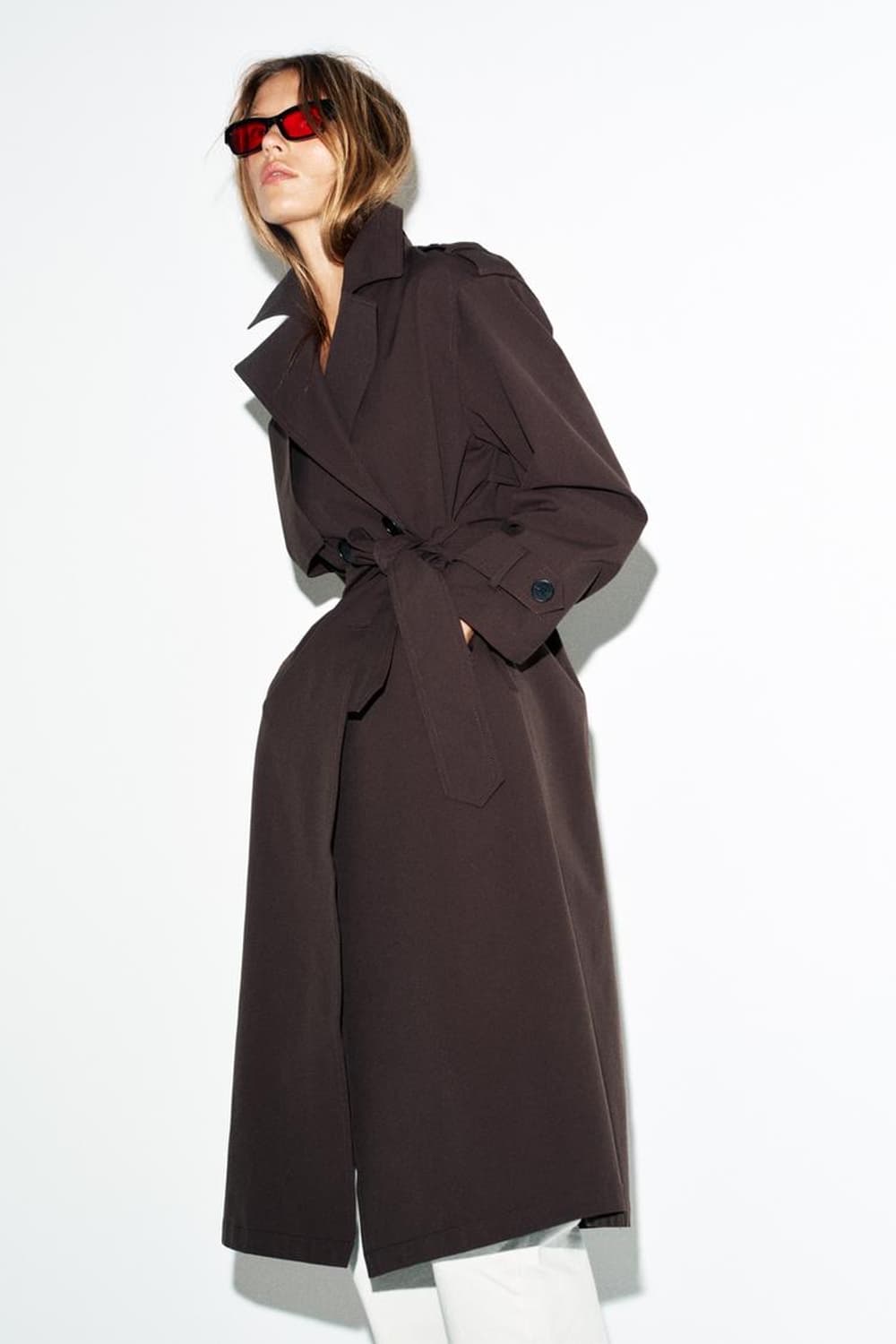 자라 방수 방풍 벨티드 롱 트렌치 코트 브라운 8073/074/70 상품이미지7