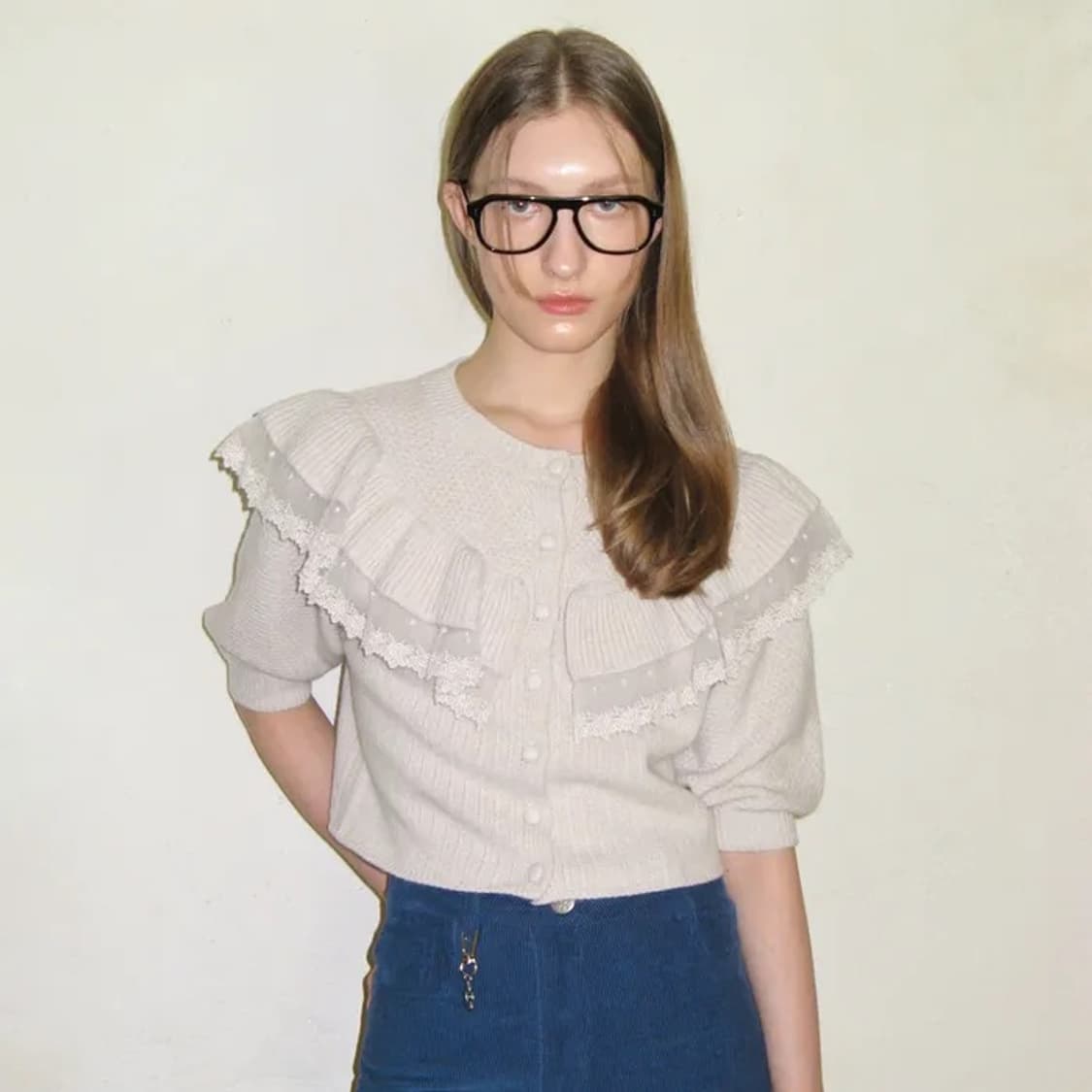 시눈 러플 퍼프 가디건 오트밀 상품이미지1