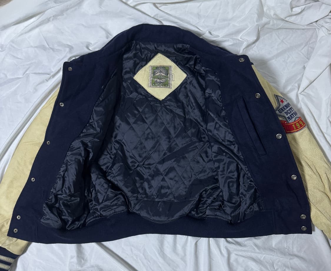 빈티지 울 카우레더 바시티 자켓 unknown destination 상품이미지3