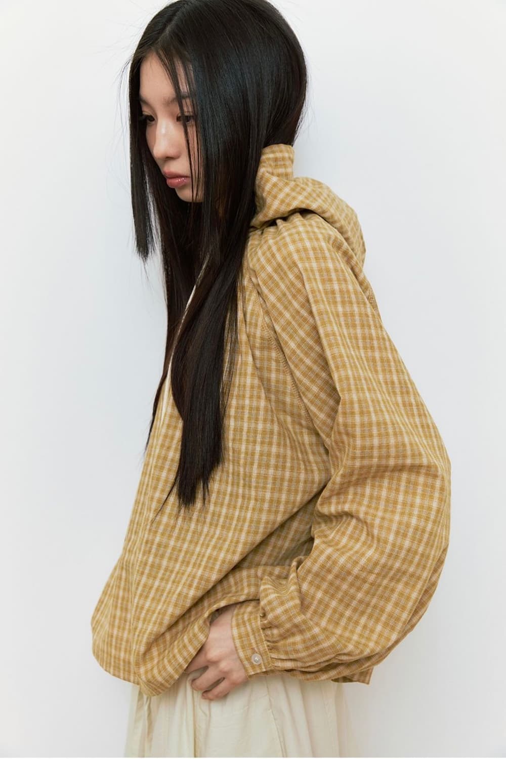 CHECK HOODED BLOUSE_BEIGE 상품이미지2