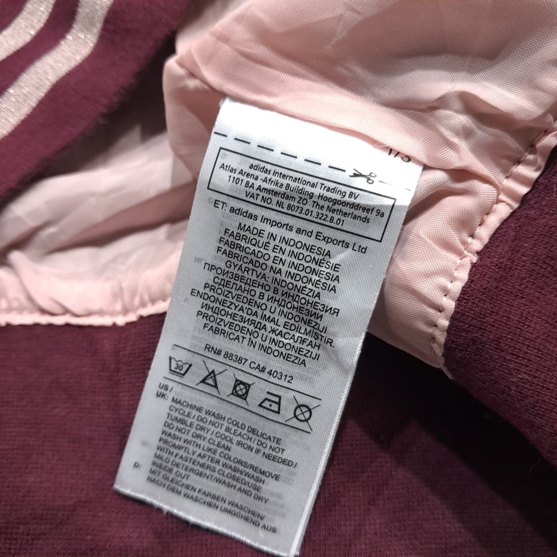 CK152 L 아디다스 오리지널 버건디&핑크 새틴 바시티 자켓 상품이미지5