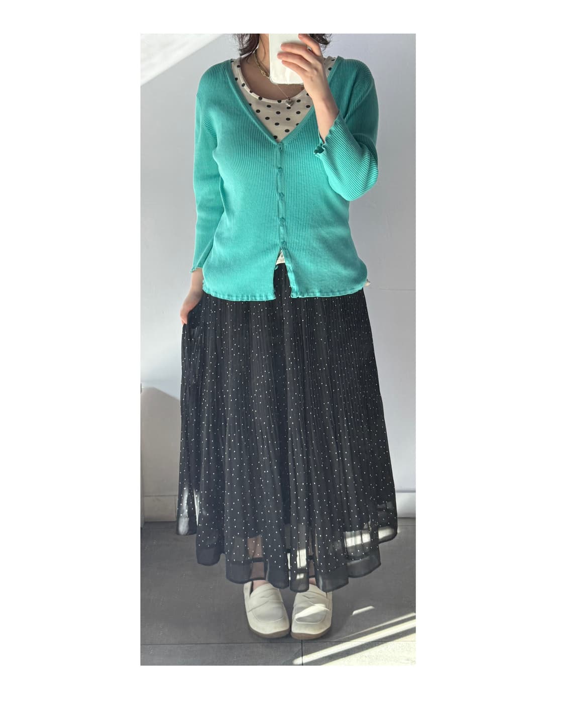 일본빈티지 땡땡이 도트 플리츠 스커트 상품이미지3