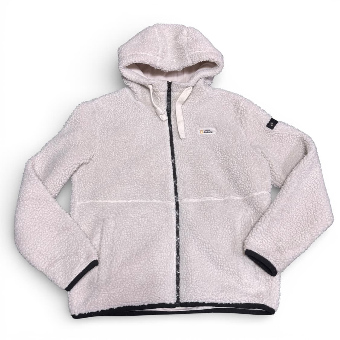 S 95 내셔널지오그래픽 크림 뽀글이 후리스 후드집업 상품이미지1