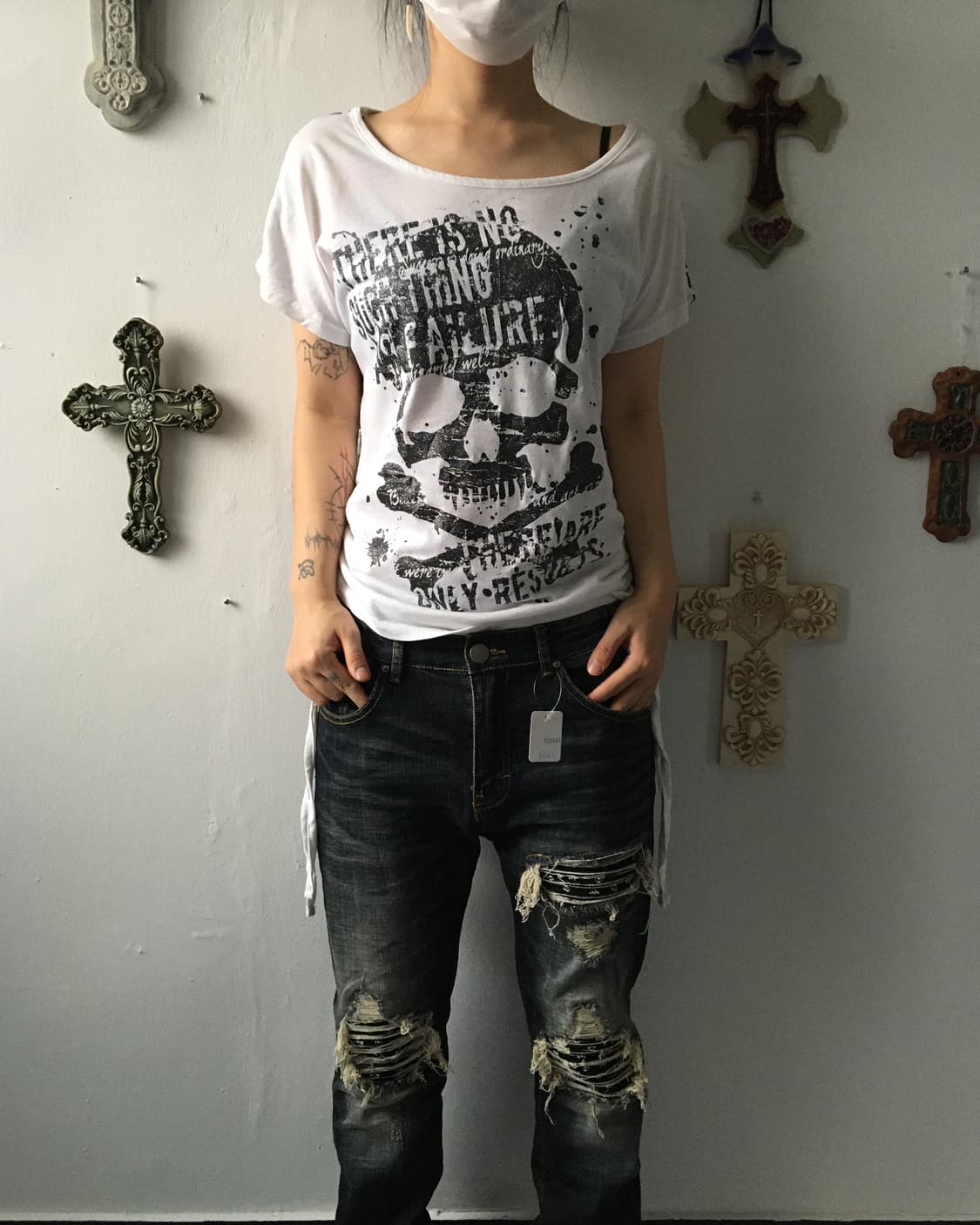 Side shirring skull printing t shirt 상품이미지9
