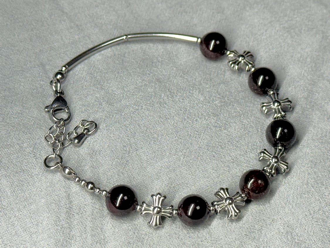 천연석 가넷 써지컬 크롬십자가 원석팔찌 상품이미지2