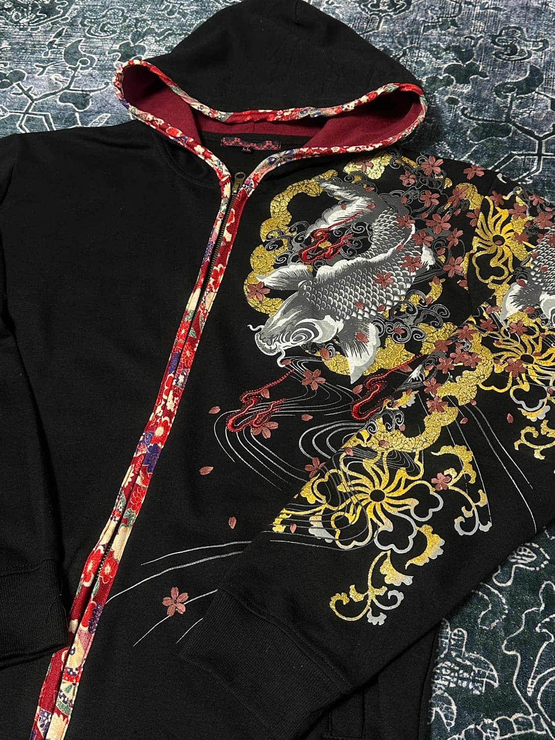 오리엔탈 드래곤 잉어 자수 후드집업 상품이미지2