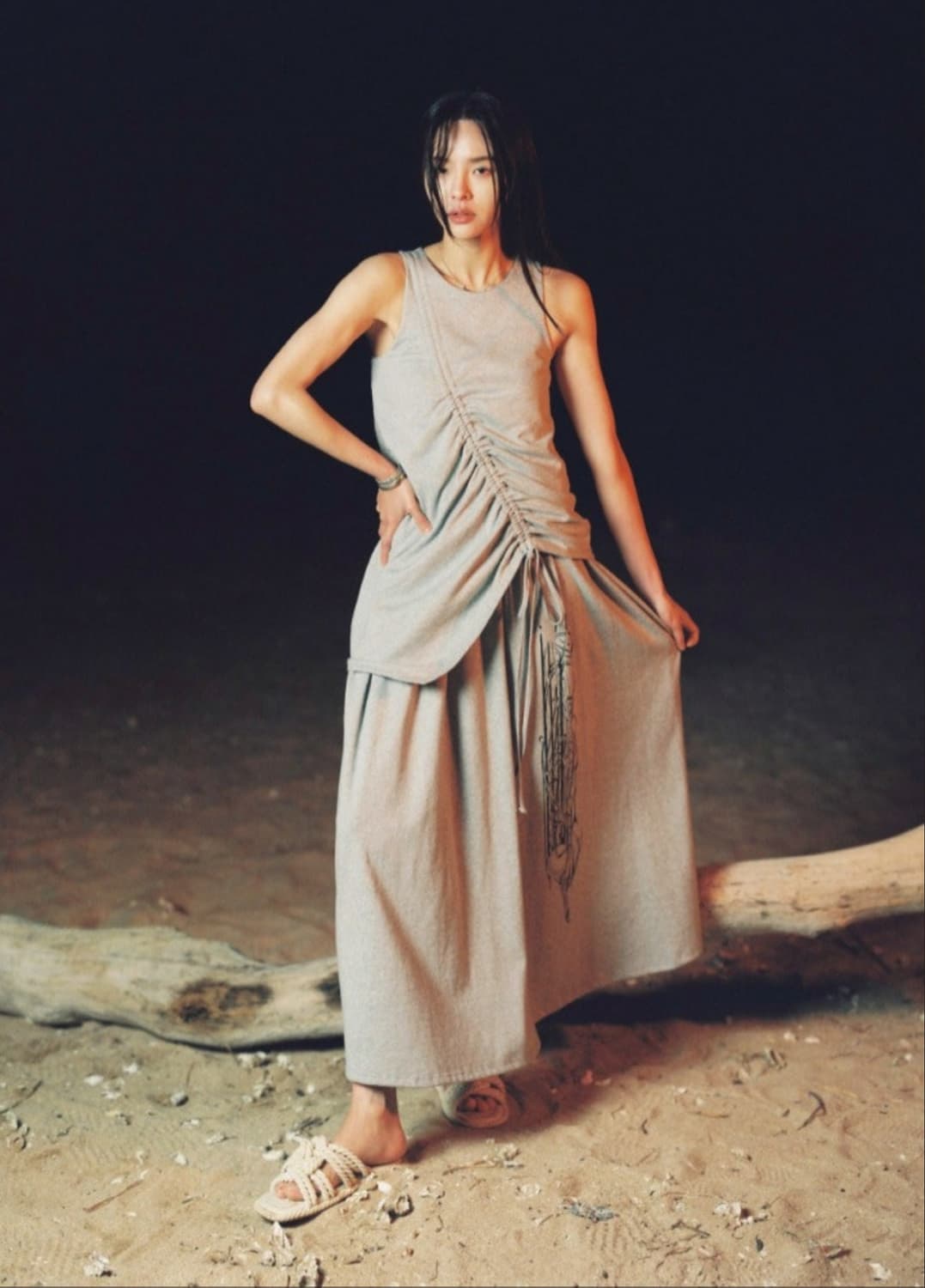 나체 스웨트 셔링 슬리브리스 원피스 그레이 상품이미지1