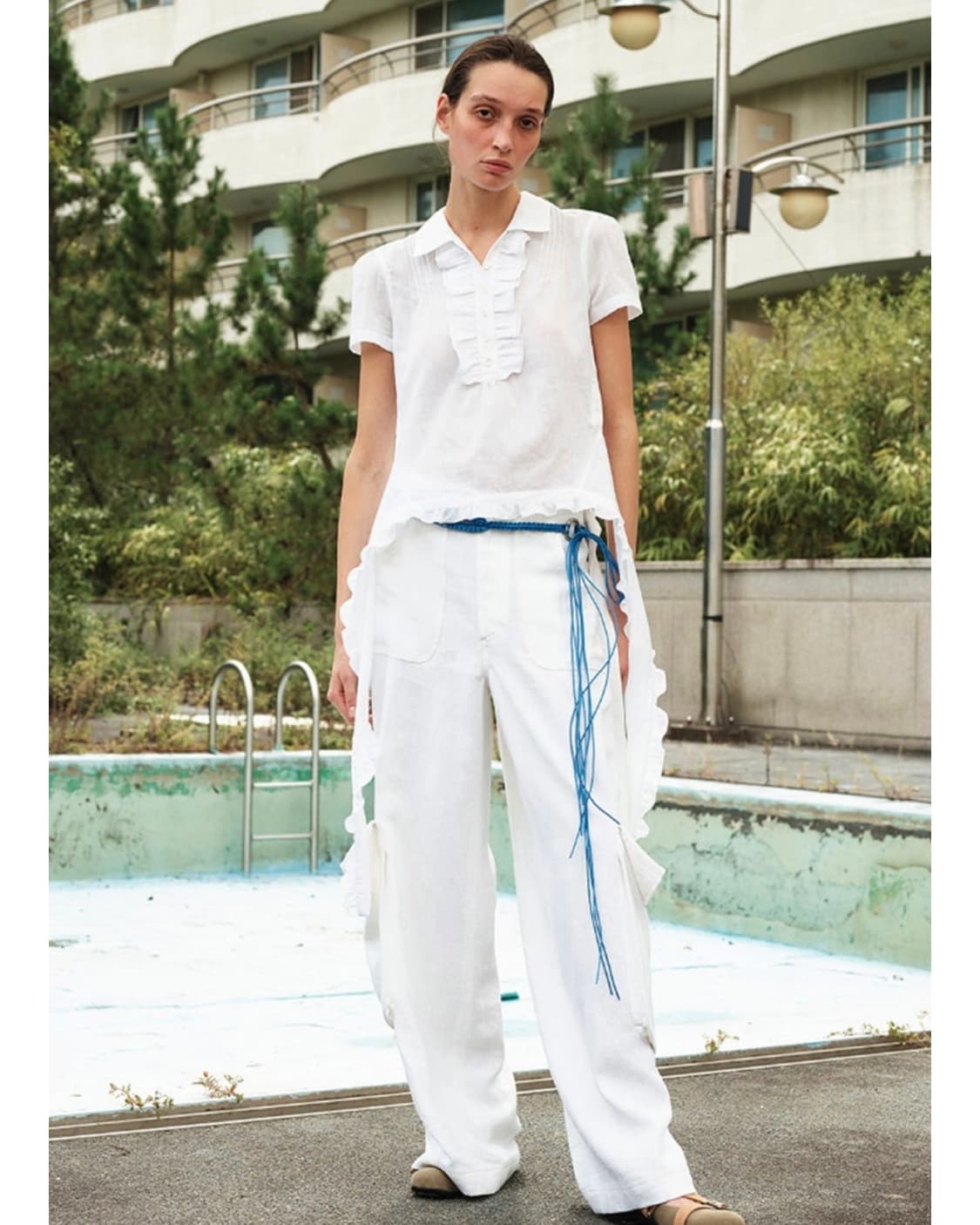 오픈와이와이 RUFFLE POLO SHIRT, White 상품이미지2