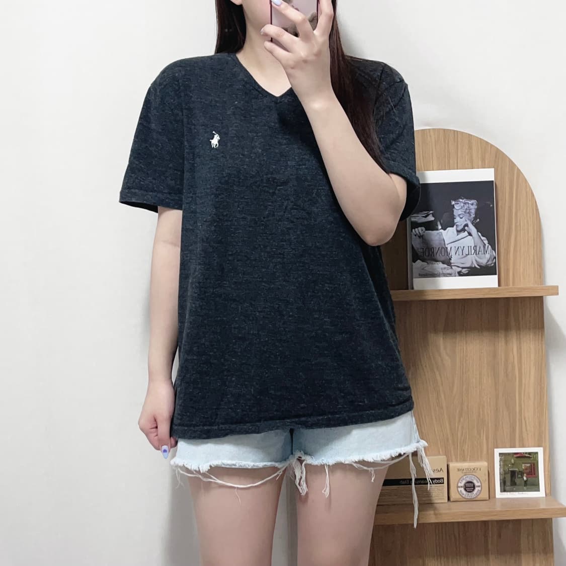 [정품] 폴로 챠콜 / 화이트포니 브이넥 반팔티 [ M ] 상품이미지3