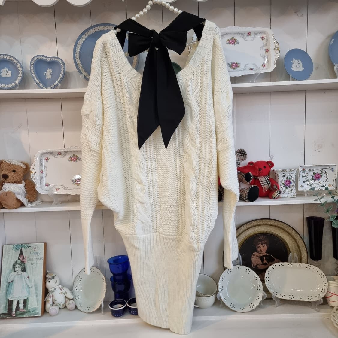 빅리본 백리본 케이블 니트원피스 상품이미지2