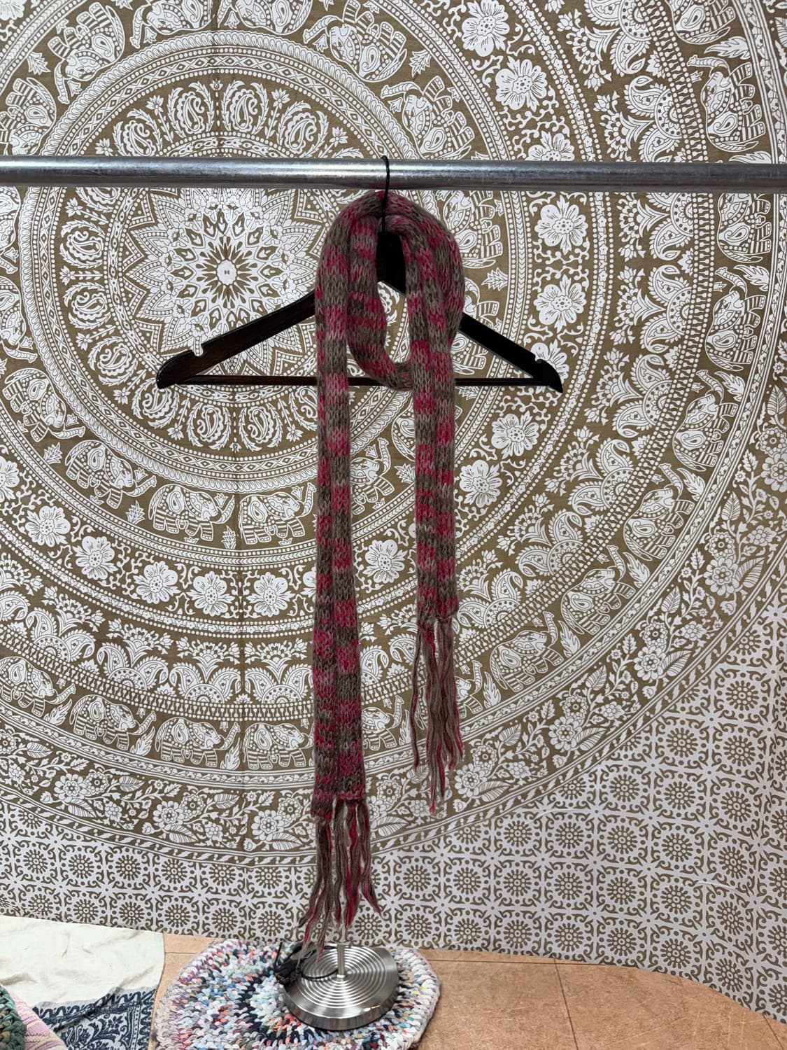 빈티지 핑크 브라운 배색 스트라이프 머플러 목도리  상품이미지2