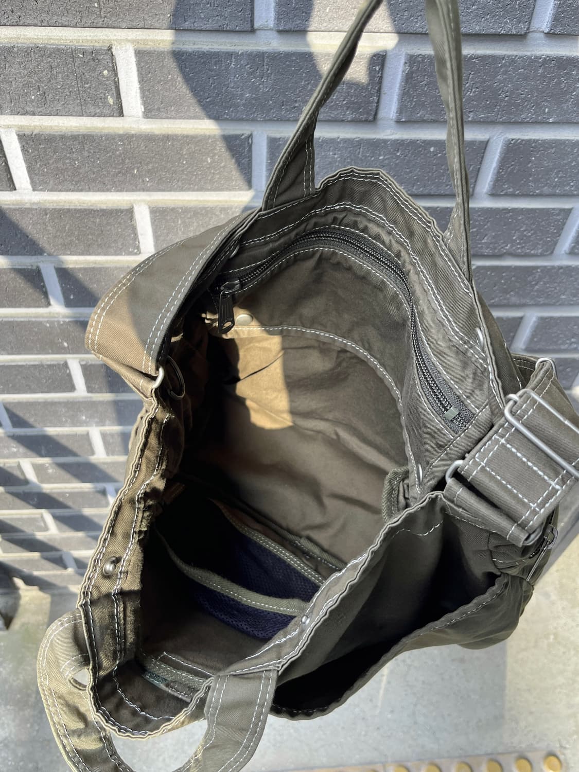 Porter 포터 화이트 스티치 코튼백 올리브 그린 상품이미지10