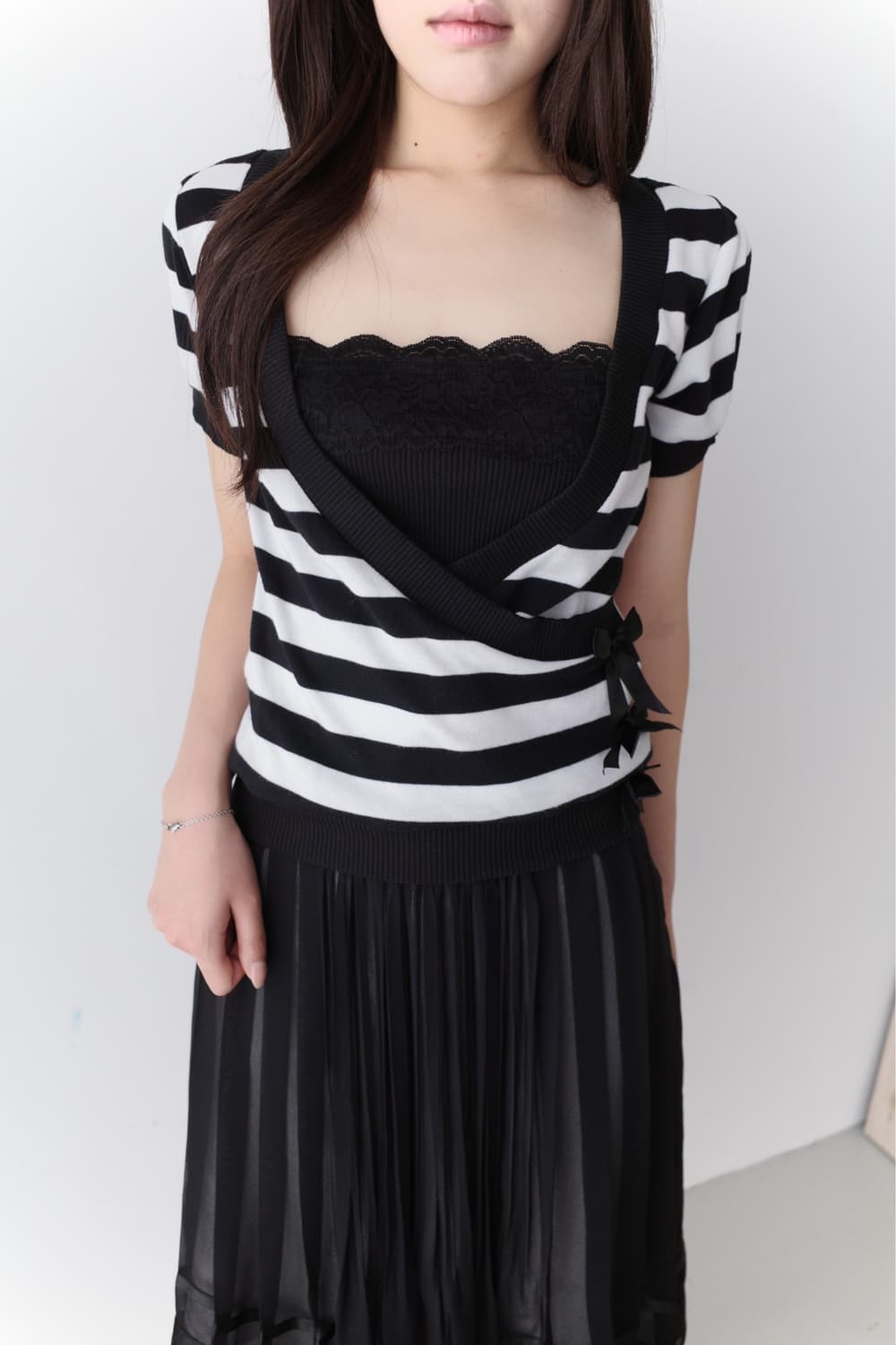 stripe lace half T 상품이미지7