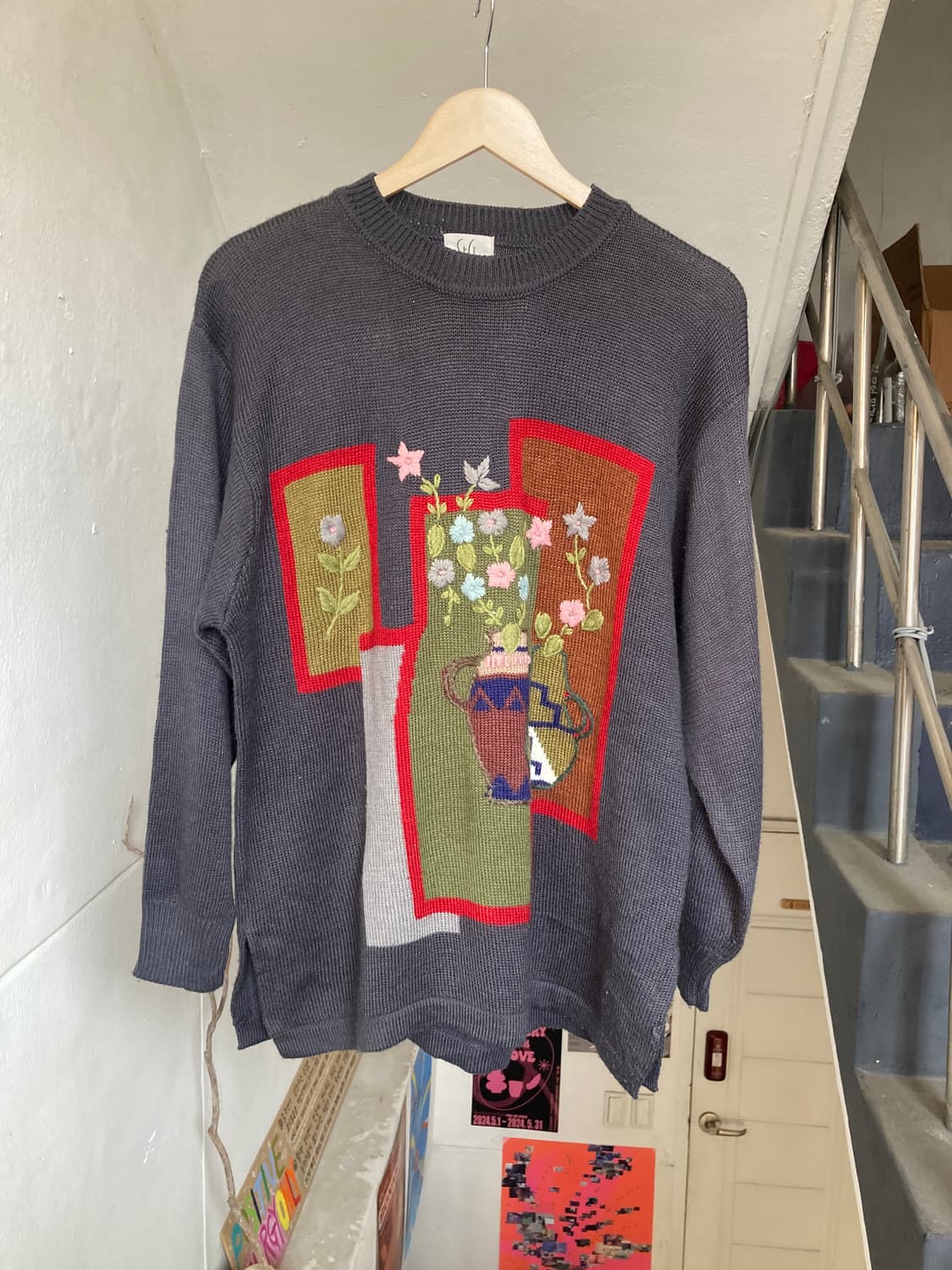 빈티지 자수 그레이 니트 상품이미지1