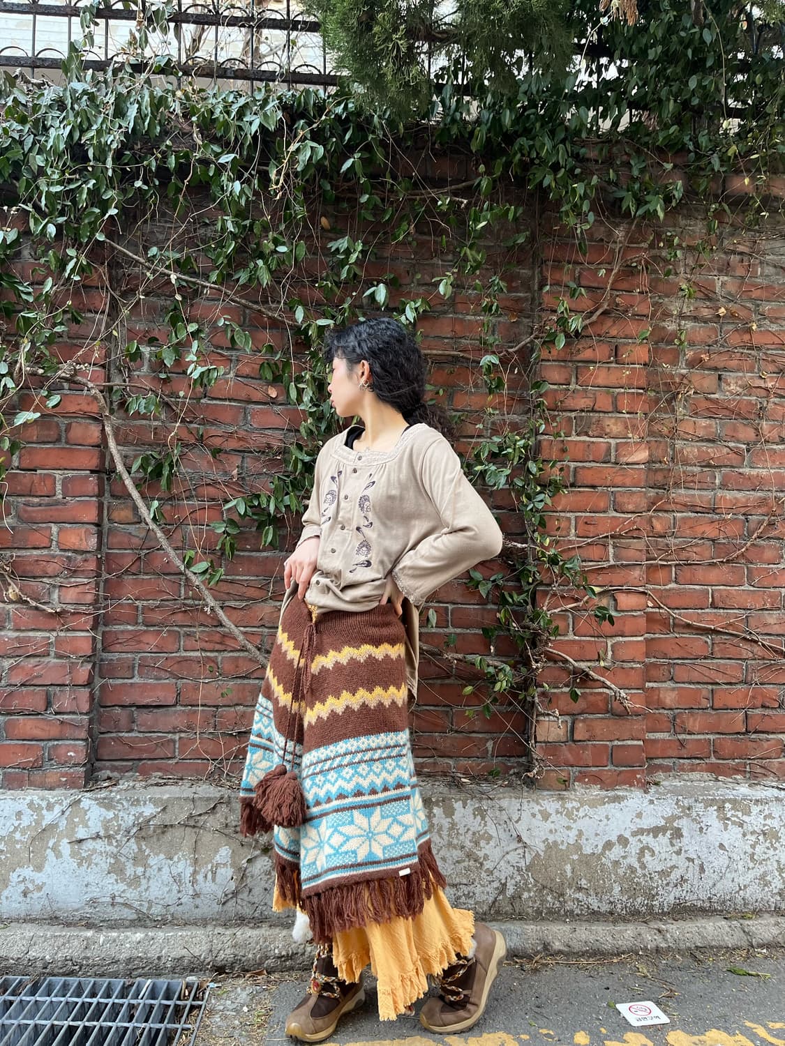 겨울 히피무드 울 니트 케이프 상품이미지3