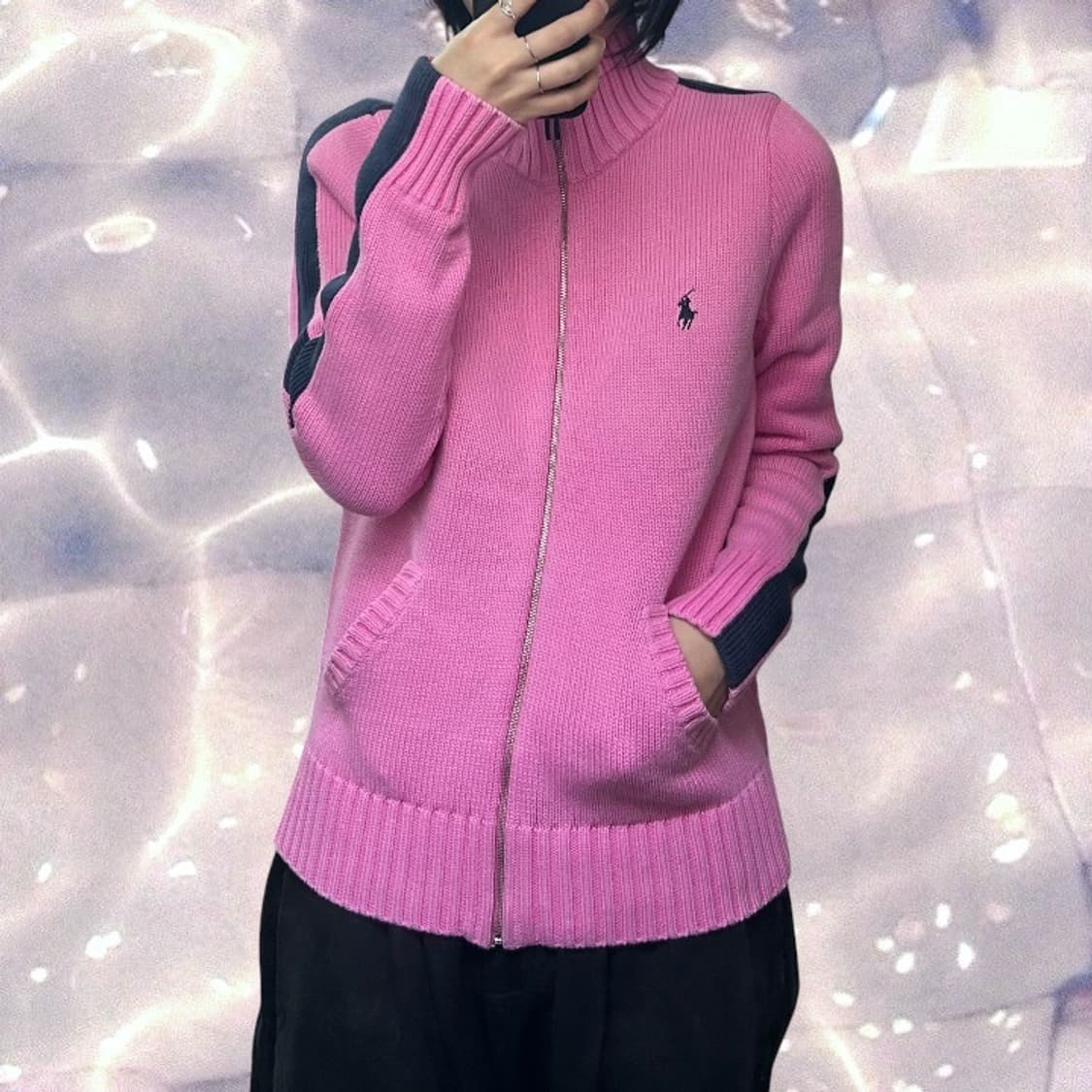 폴로 랄프로렌 사이드 라인 니트 집업 핑크  상품이미지2