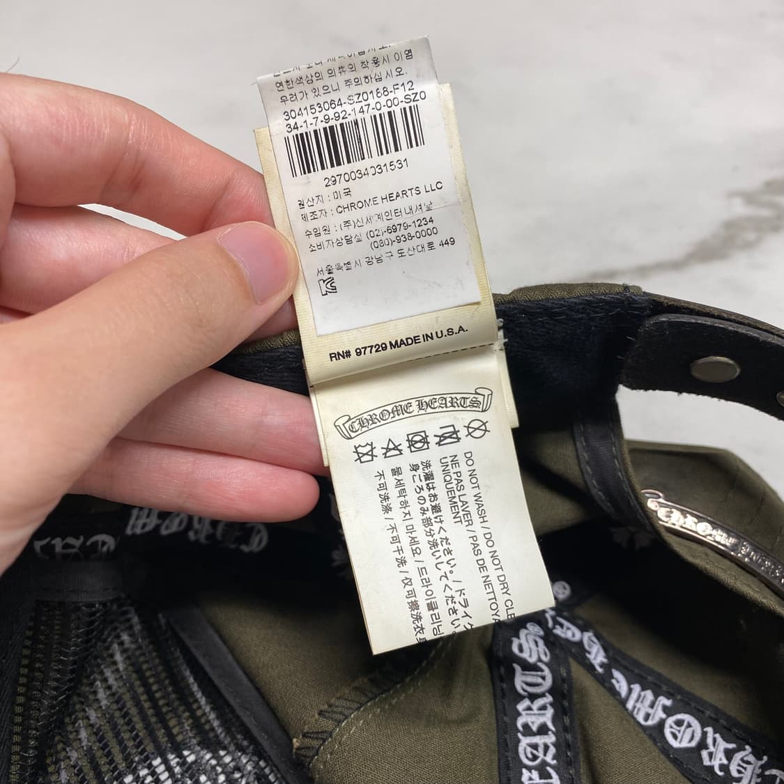 레어) 크롬하츠 홀스슈 말발굽 자수 레더 스트랩 데님 캡 카키 Vic 상품이미지9