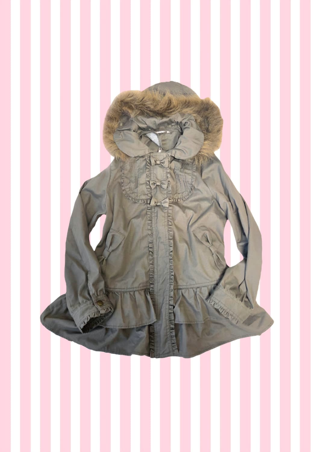 히메 라떼갸루 모리걸 3연 리본 애니팜 엑시즈팜 프릴 레이스 카키 야상 상품이미지1