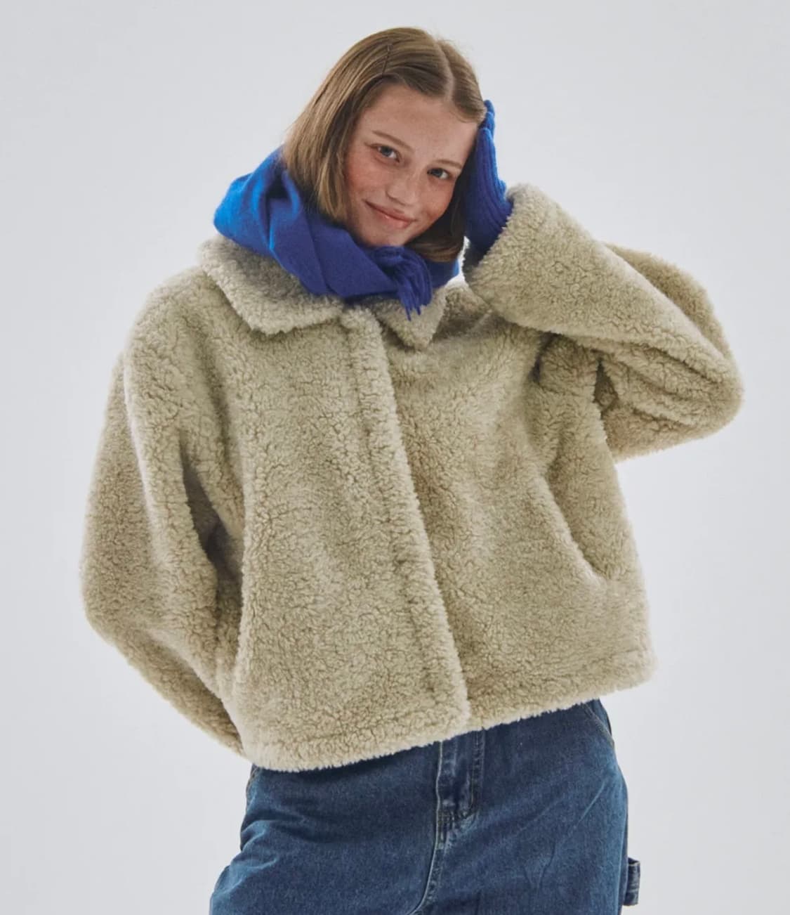 썸플레이스 에코 퍼 플리스 숏 무스탕 자켓 점퍼 베이지 상품이미지4