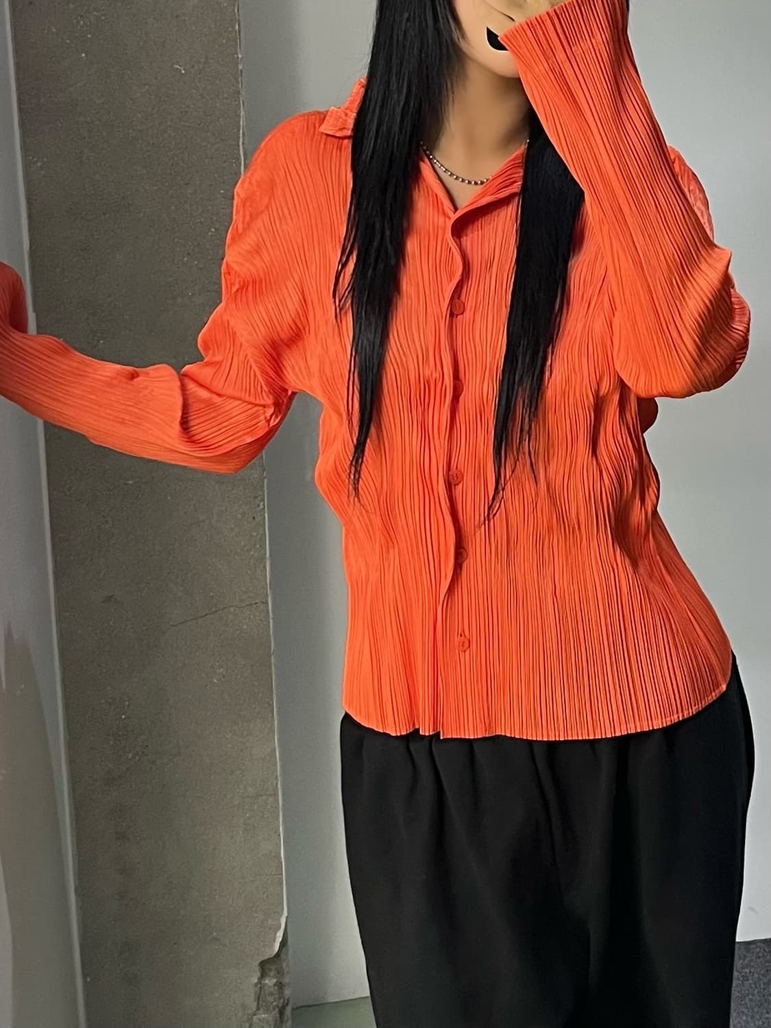 플리츠 플리즈 오렌지 플리츠 가디건 상품이미지2