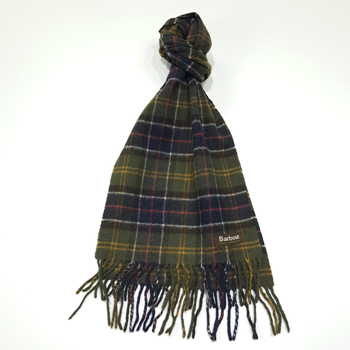MX533 바버 90s 스코틀랜드판 울 타탄체크 올리브 머플러 목도리 상품이미지1