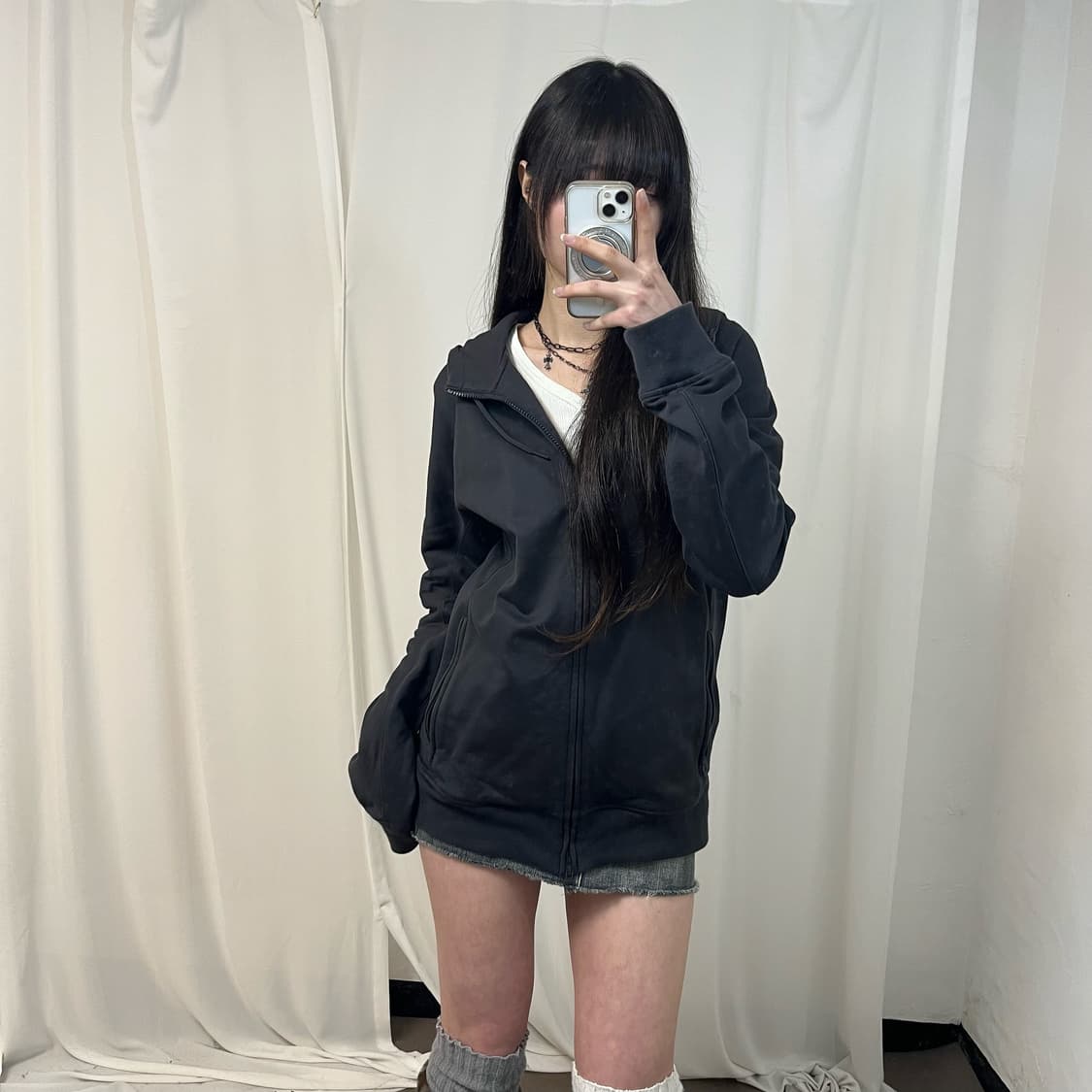 Y-3 classic charcoal zip-up hoodie 상품이미지1