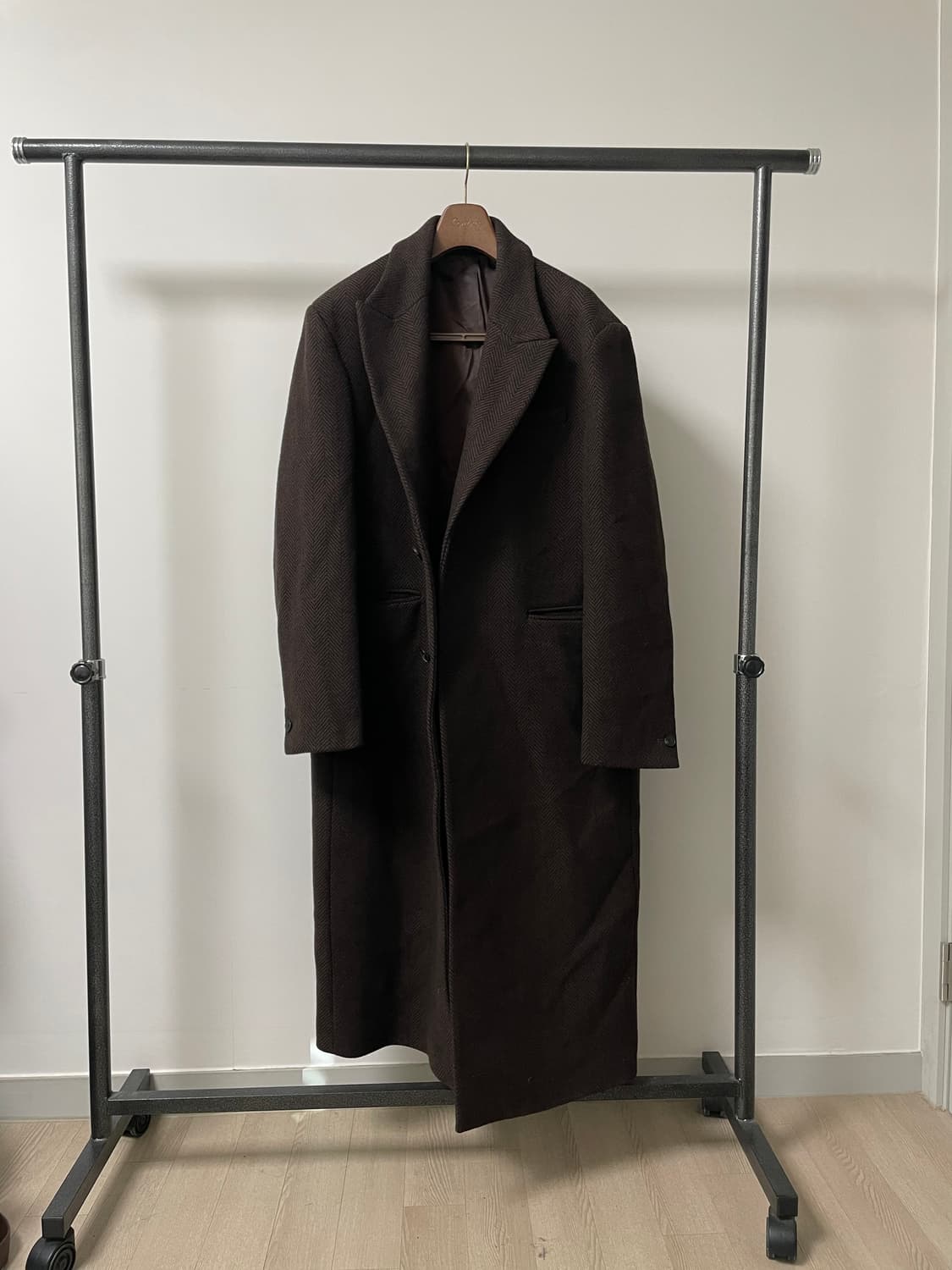 (48) 엘무드 브라운 싱글 헤링본 롱 코트 상품이미지1