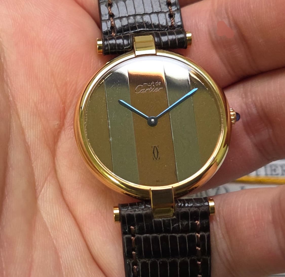 레어] 빈티지 까르띠에 머스트드 방돔 희귀 트리니티 미러판 쿼츠 남성용  상품이미지7