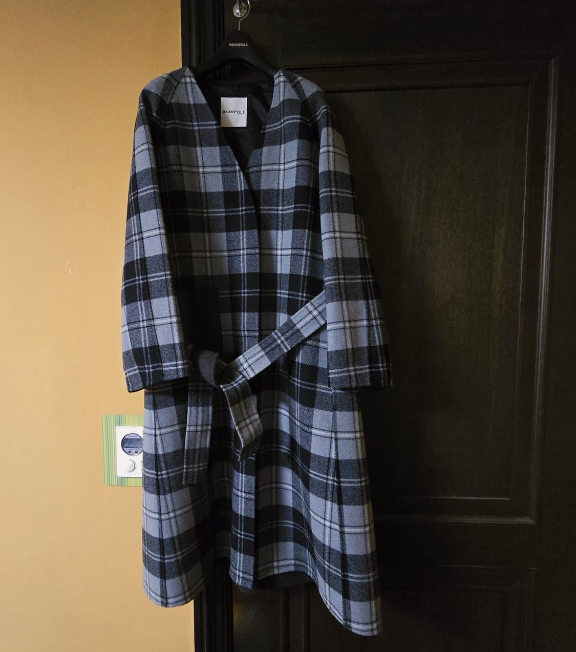 빈폴레이디스 울 체크 노칼라 카디건형 코트 상품이미지1