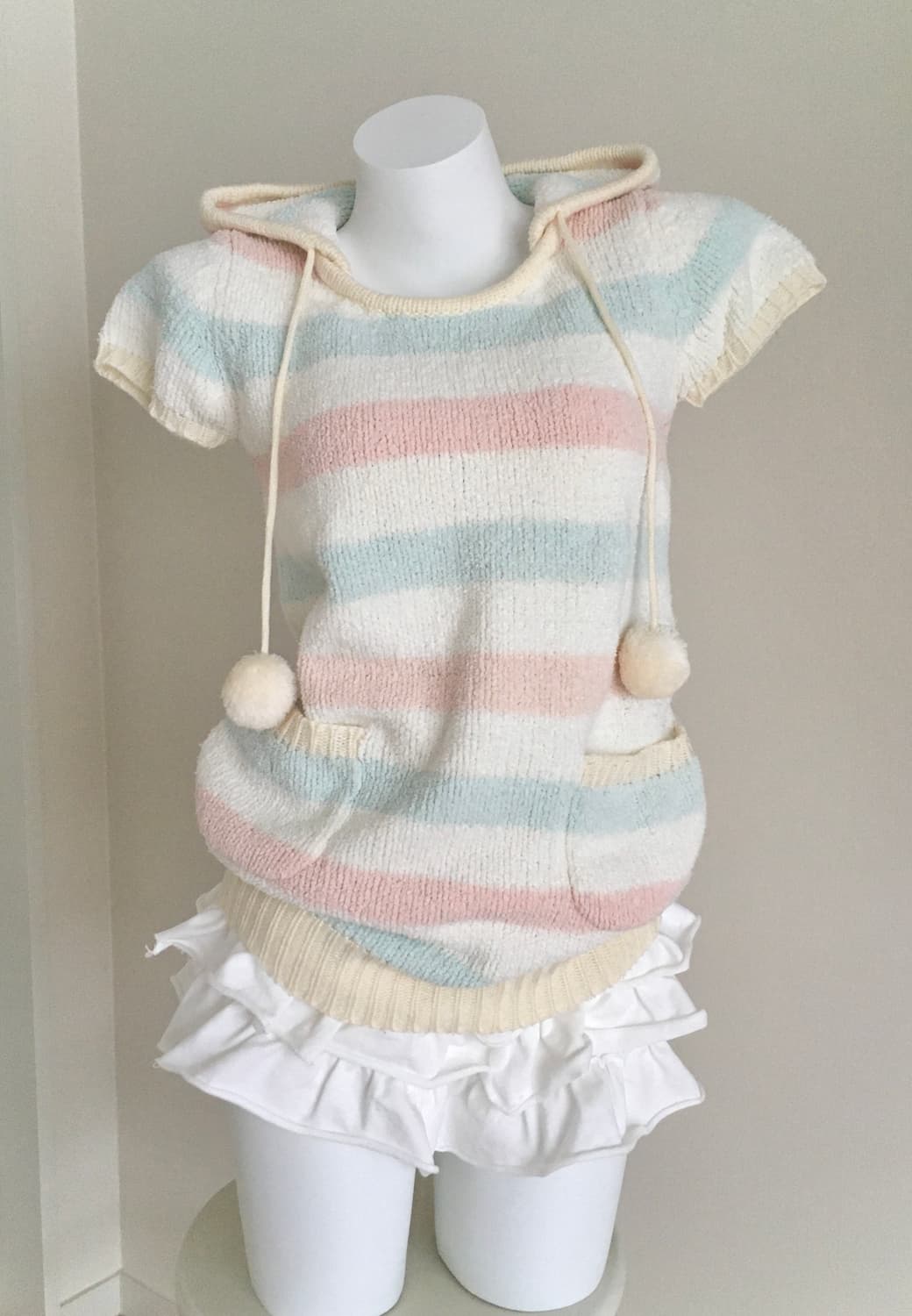 코튼캔디 솜사탕 파스텔 스트라이프 후드티 헤이세이 갸루 모리걸 상품이미지1