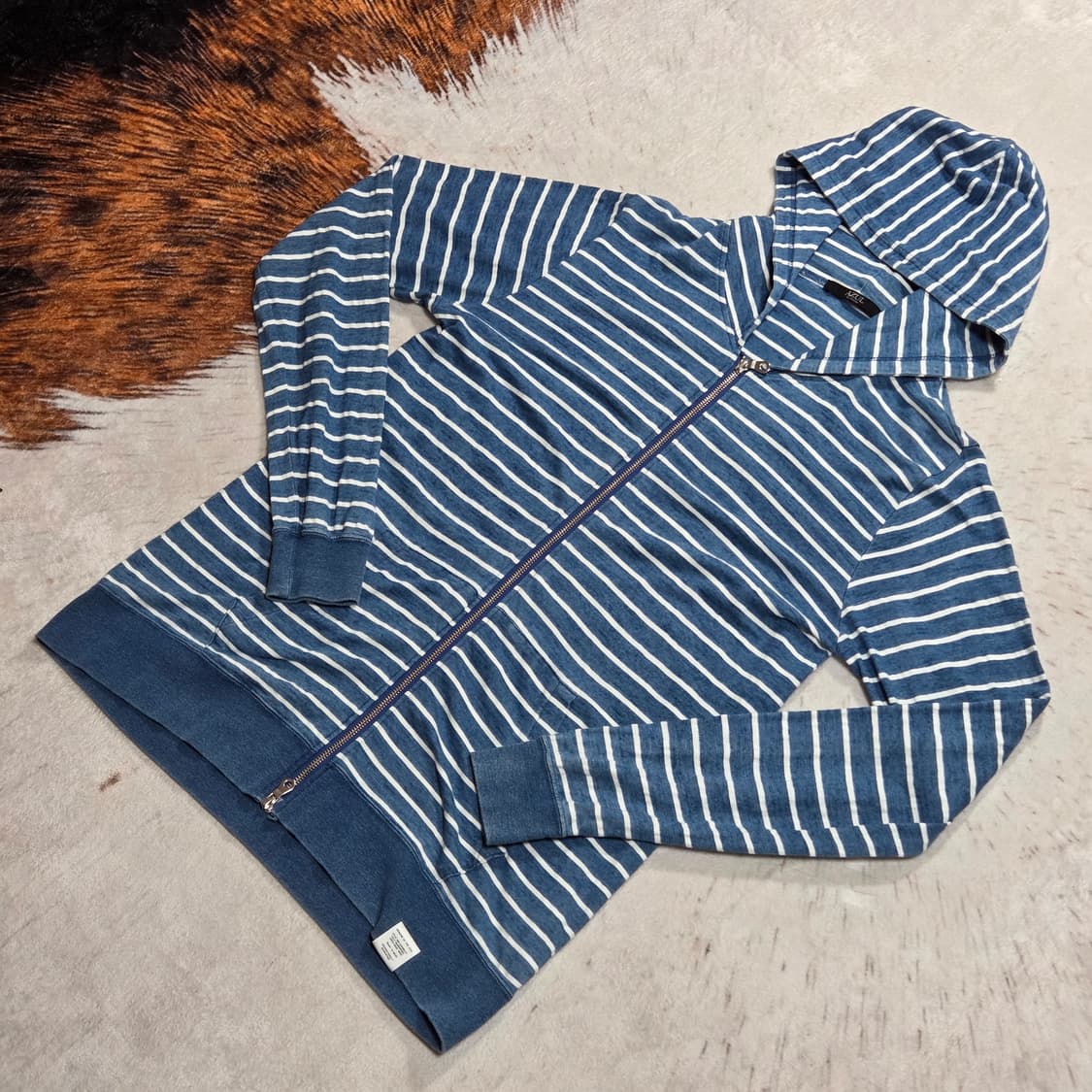 일본 빈티지 블루 단가라 투웨이 후드집업 상품이미지1