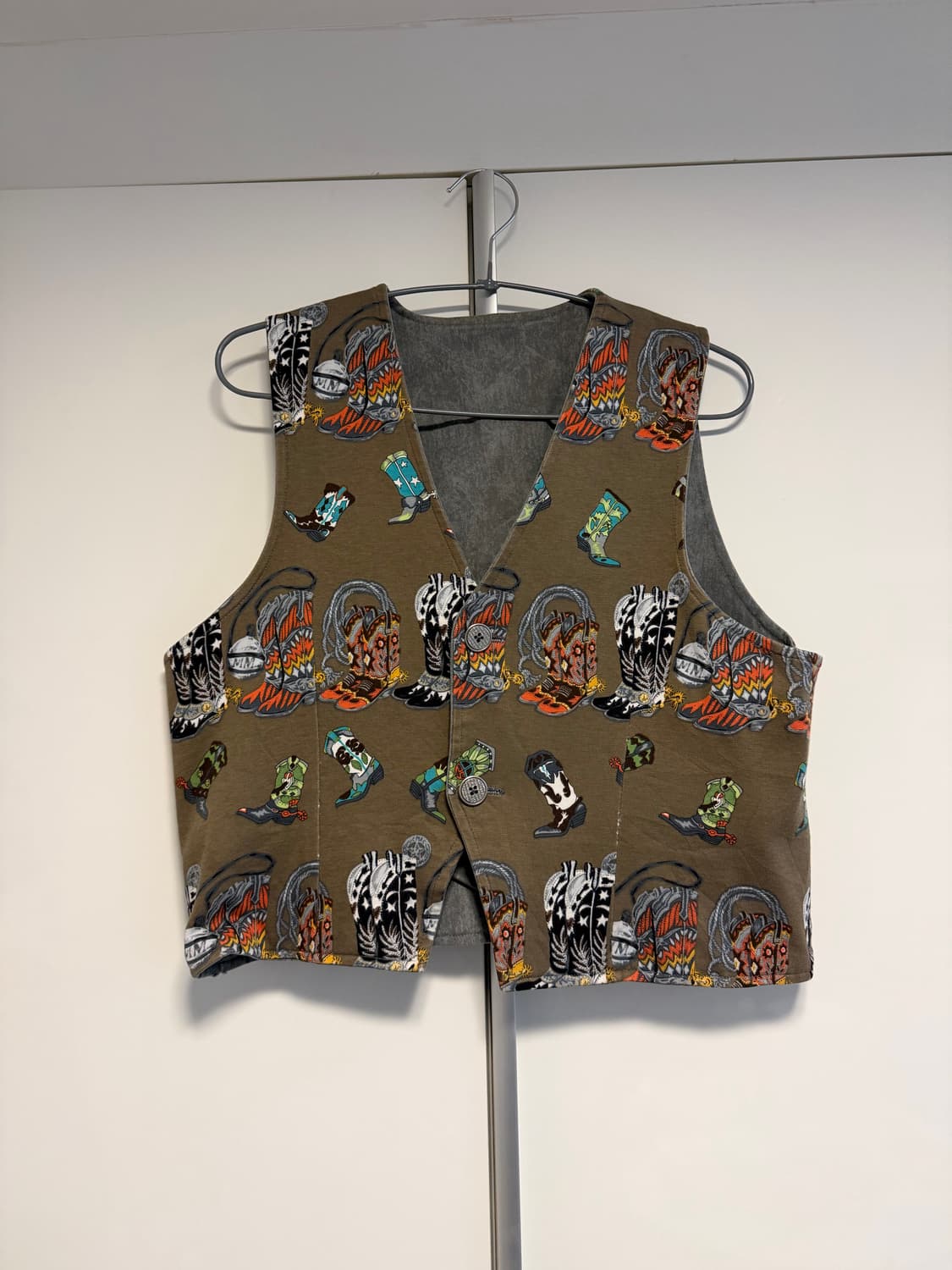 빈티지 웨스턴 부츠 패턴 베스트 리버서블 상품이미지1