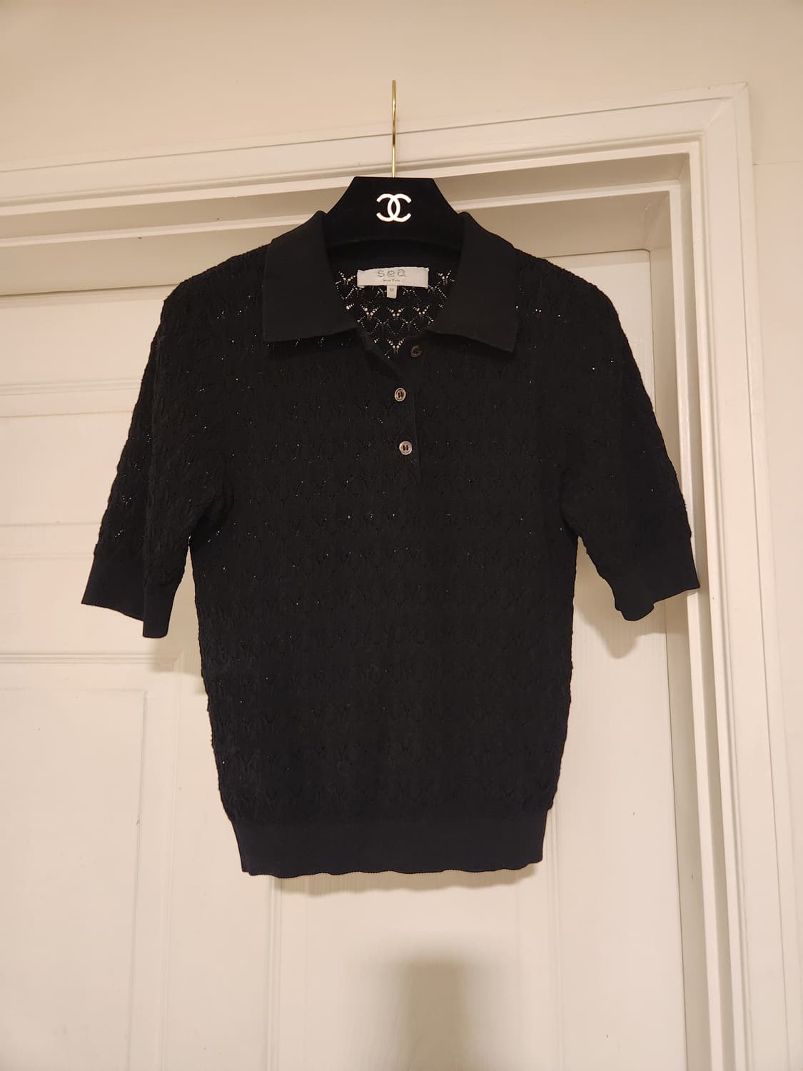 (정품)씨뉴욕 SEA NY 블랙 폴로 니트탑 상품이미지1