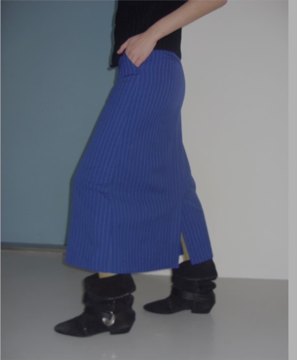 이알알 스트라이프 롱스커트 블루 상품이미지1