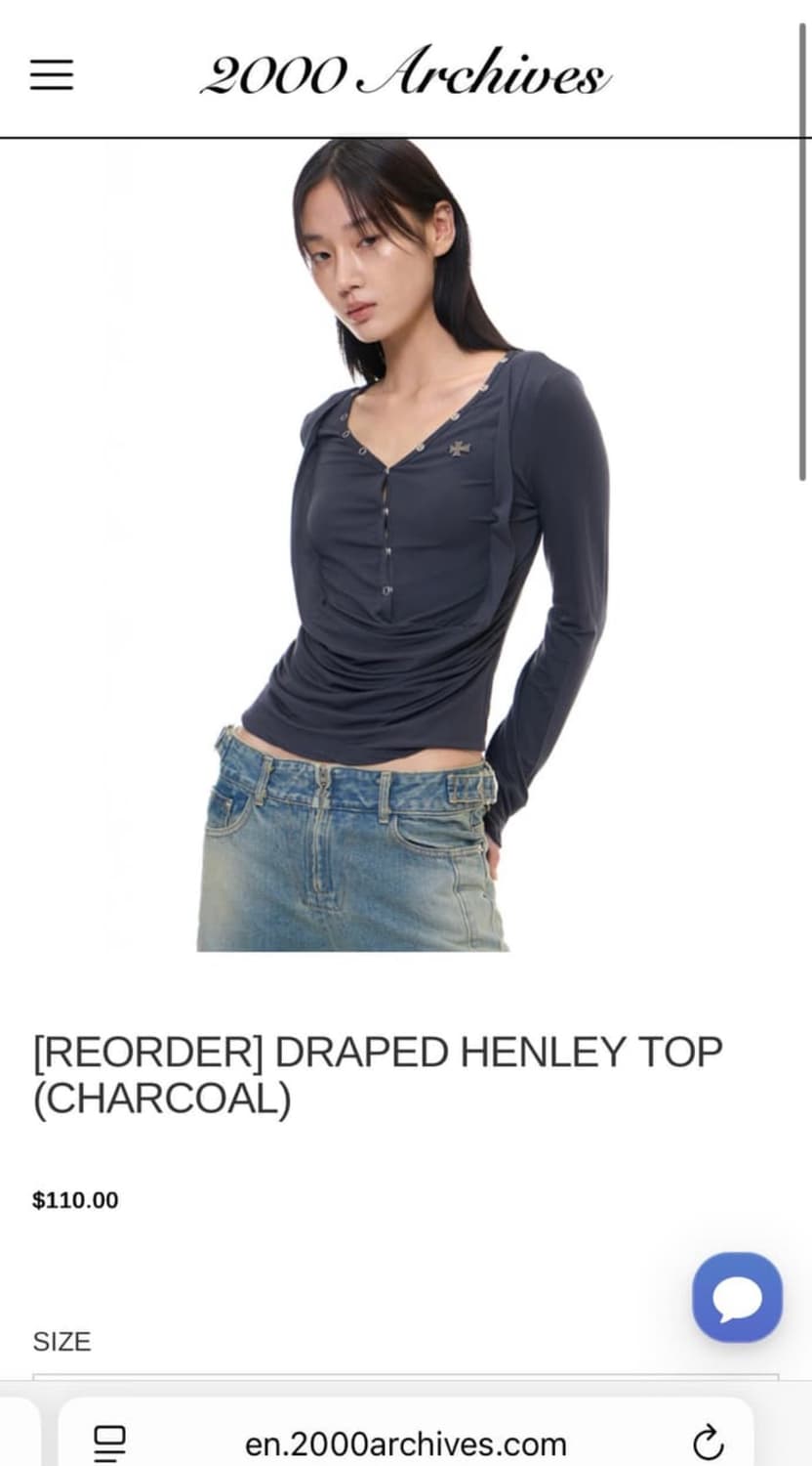 2000 아카이브스 드레이프 헨리탑 차콜 상품이미지1