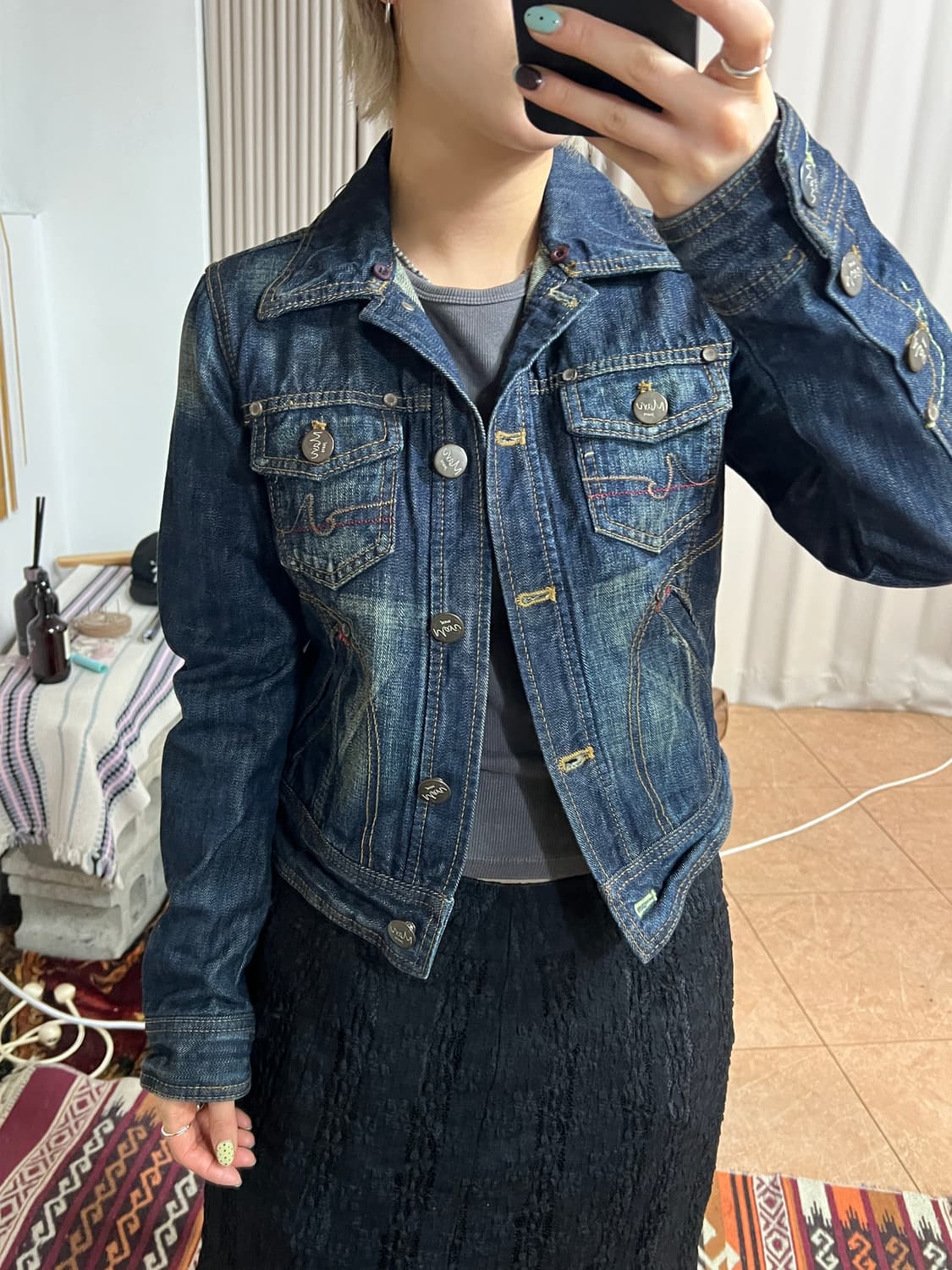 Marv 여성 빈티지 진청 데님 트러커 자켓  상품이미지1