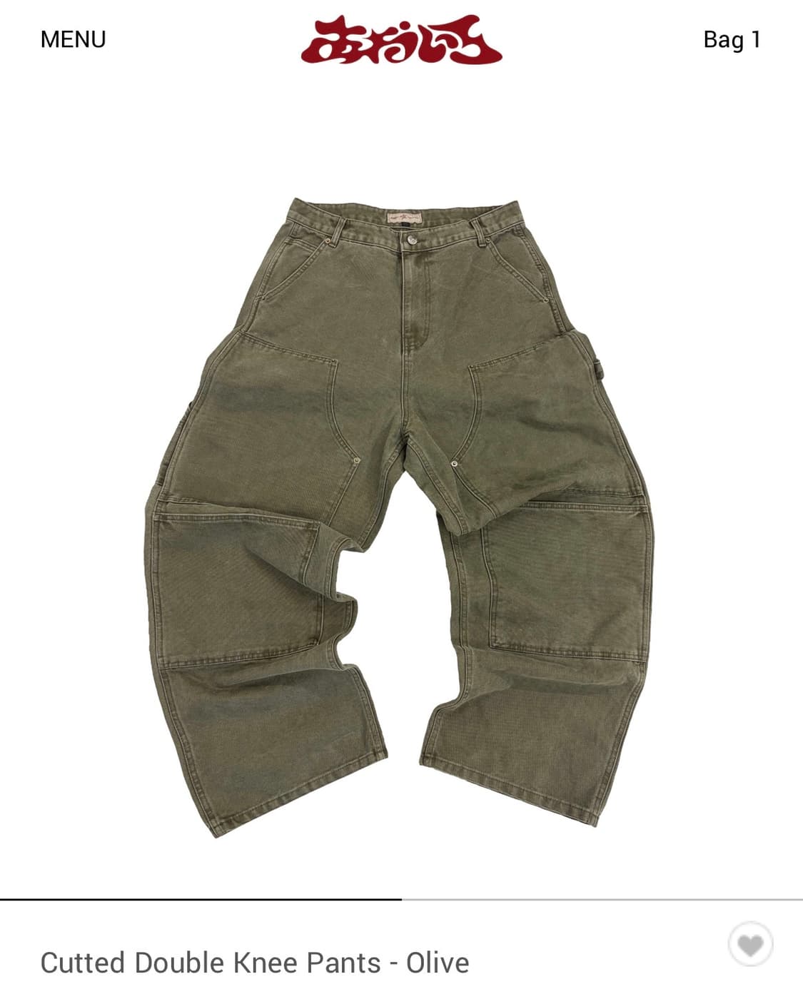 [3] 아오이로 커티드 더블니 팬츠 올리브 상품이미지1