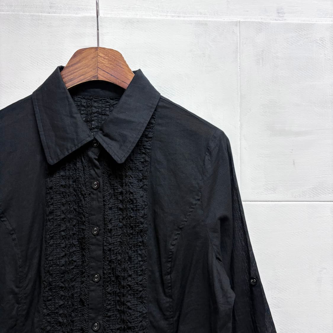 Rue de Bac 블랙 코튼 셔링 페어리 셔츠 자켓 JPN 상품이미지2