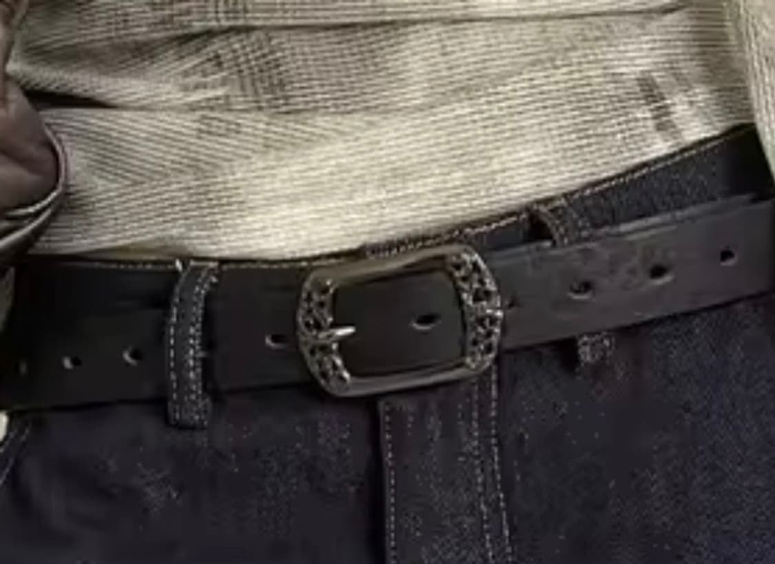 웨스턴 블랙 플라워 나비 패턴 남녀공용 벨트 상품이미지1