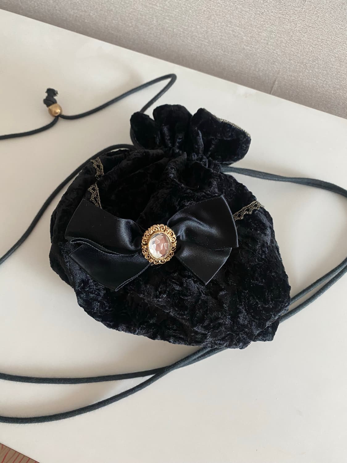 빈티지 블랙 벨벳 복조리 가방 상품이미지4