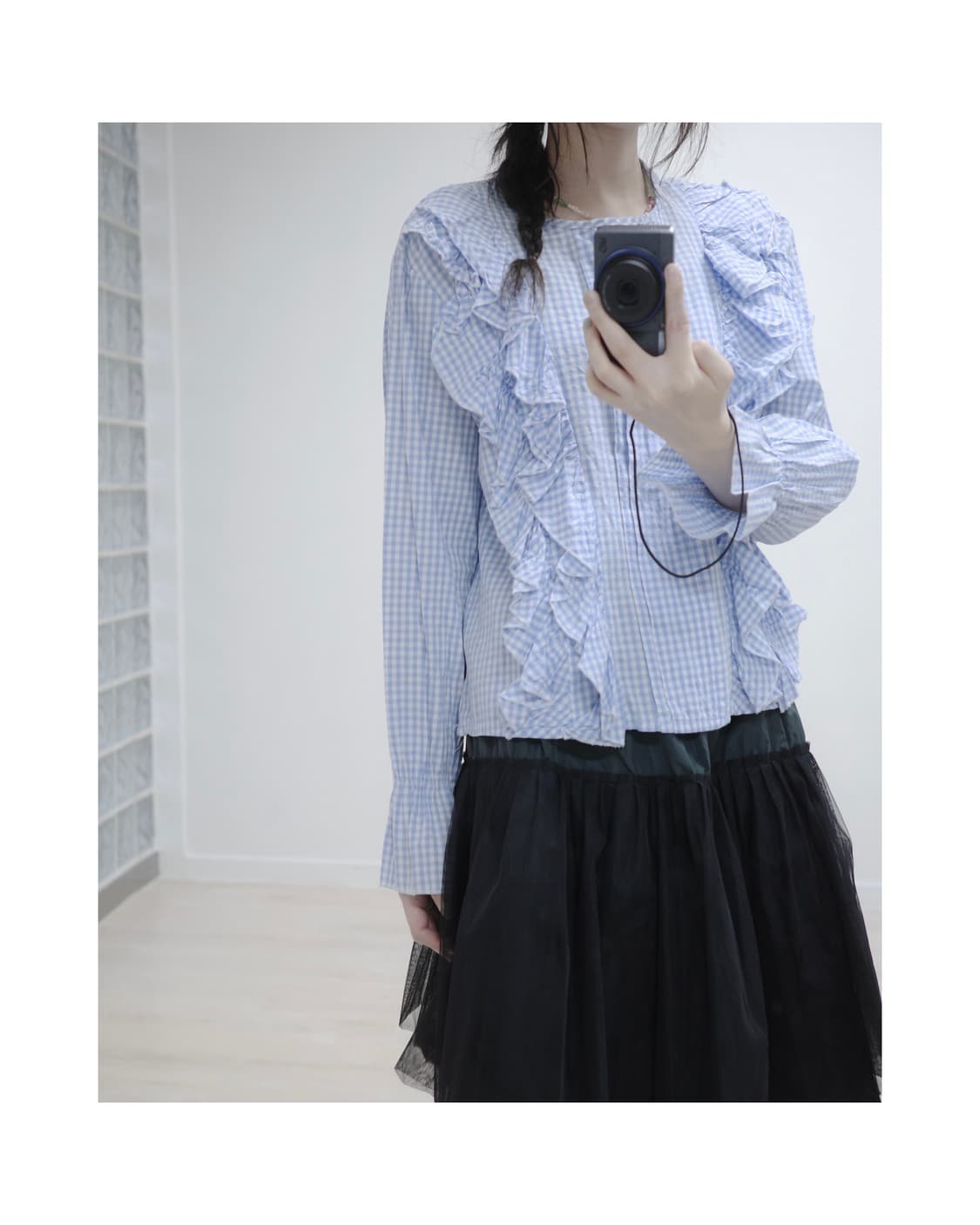 Sky blue checked blouse 상품이미지5
