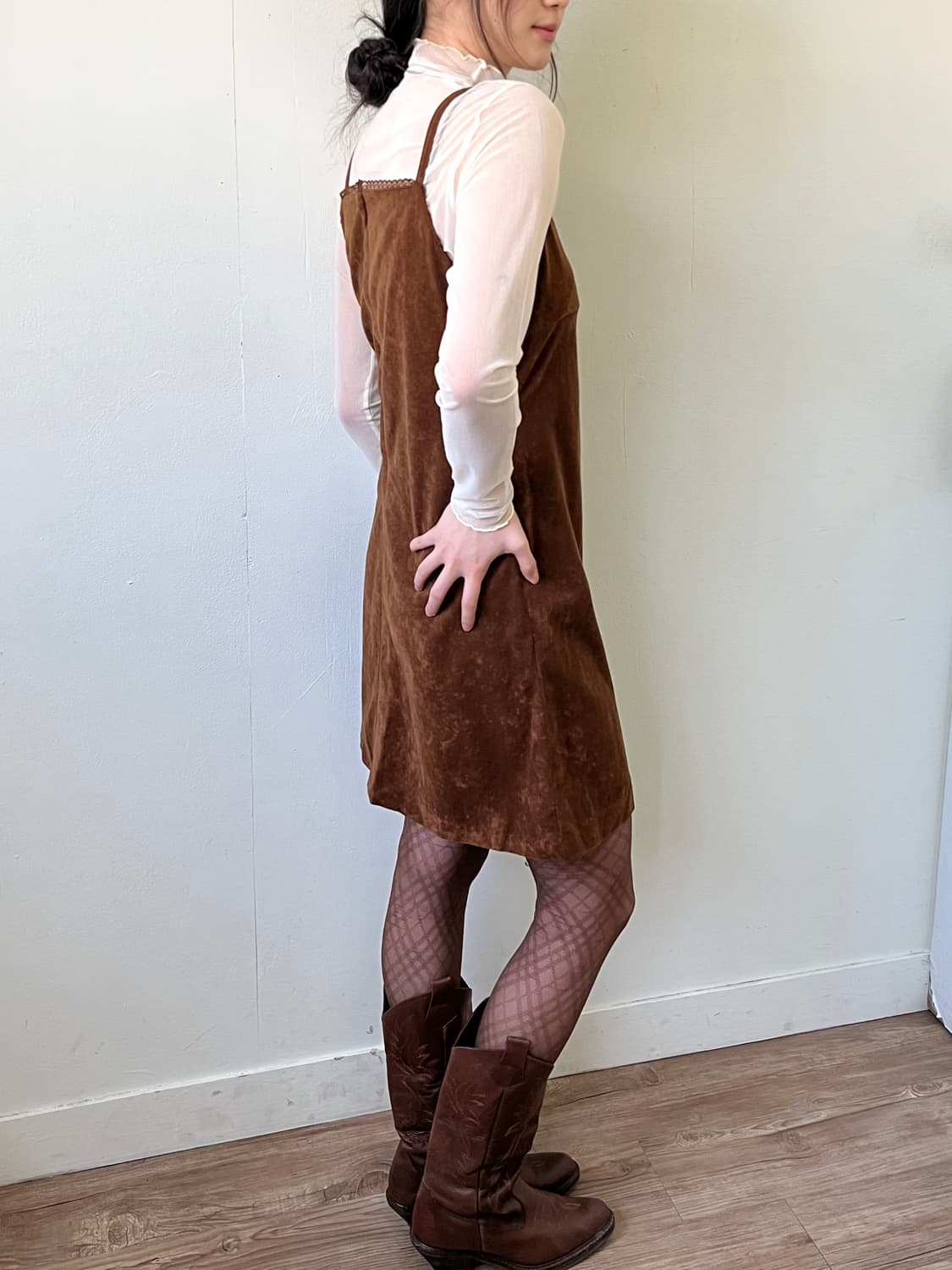 Japan vtg 브라운 벨벳 원피스 상품이미지5