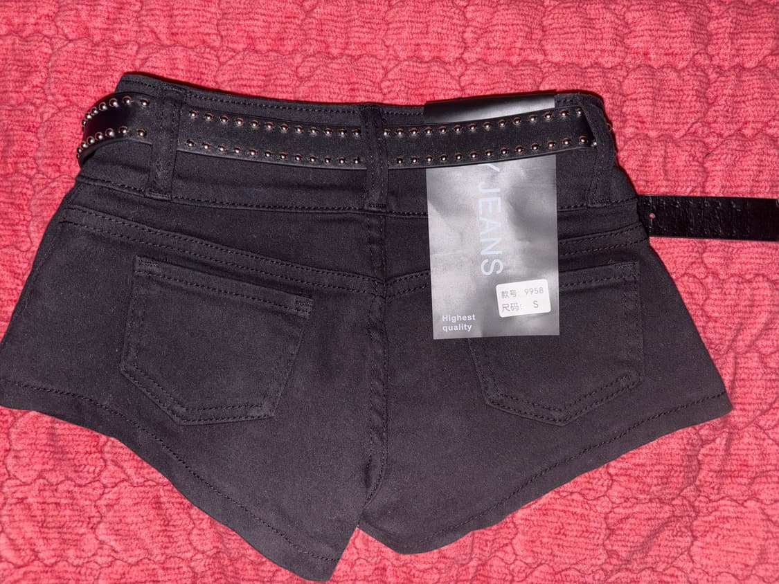 y2k깔 펑크 고딕 해골 스터드 펀칭 벨트 세트 마이크로 숏팬츠 상품이미지4