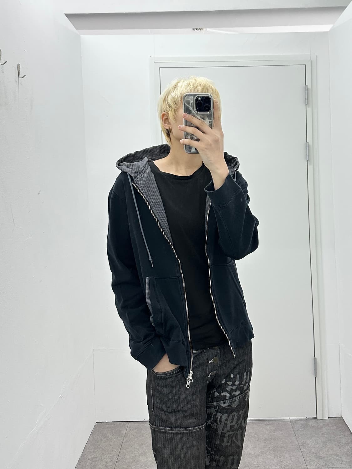 TK 2way check detail hoodie 상품이미지1