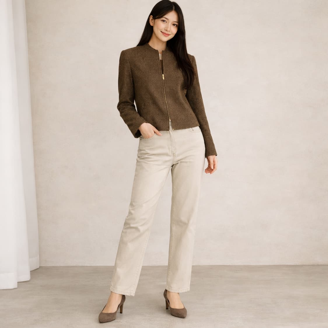 마리나리날디 브라운 패턴 울 100% 집업 자켓 상품이미지1