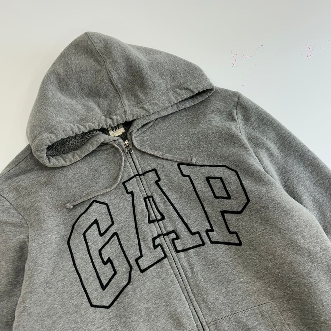 GAP 갭 블랙 로고 퍼 안감 그레이 후드집업  상품이미지4