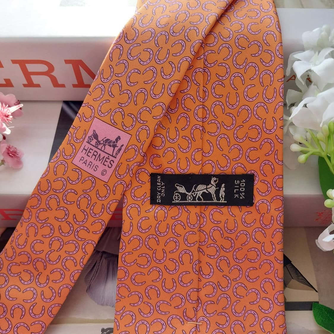 에르메스 실크 오렌지 말발굽 넥타이 9.3cm A+~A등급 K1612
 상품이미지6