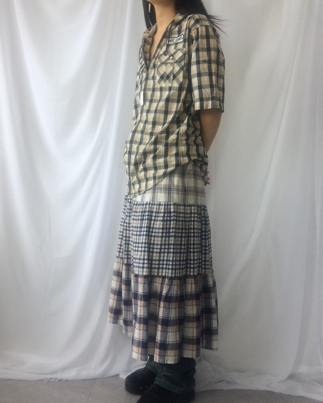 Check pattern mixed skirt 상품이미지4