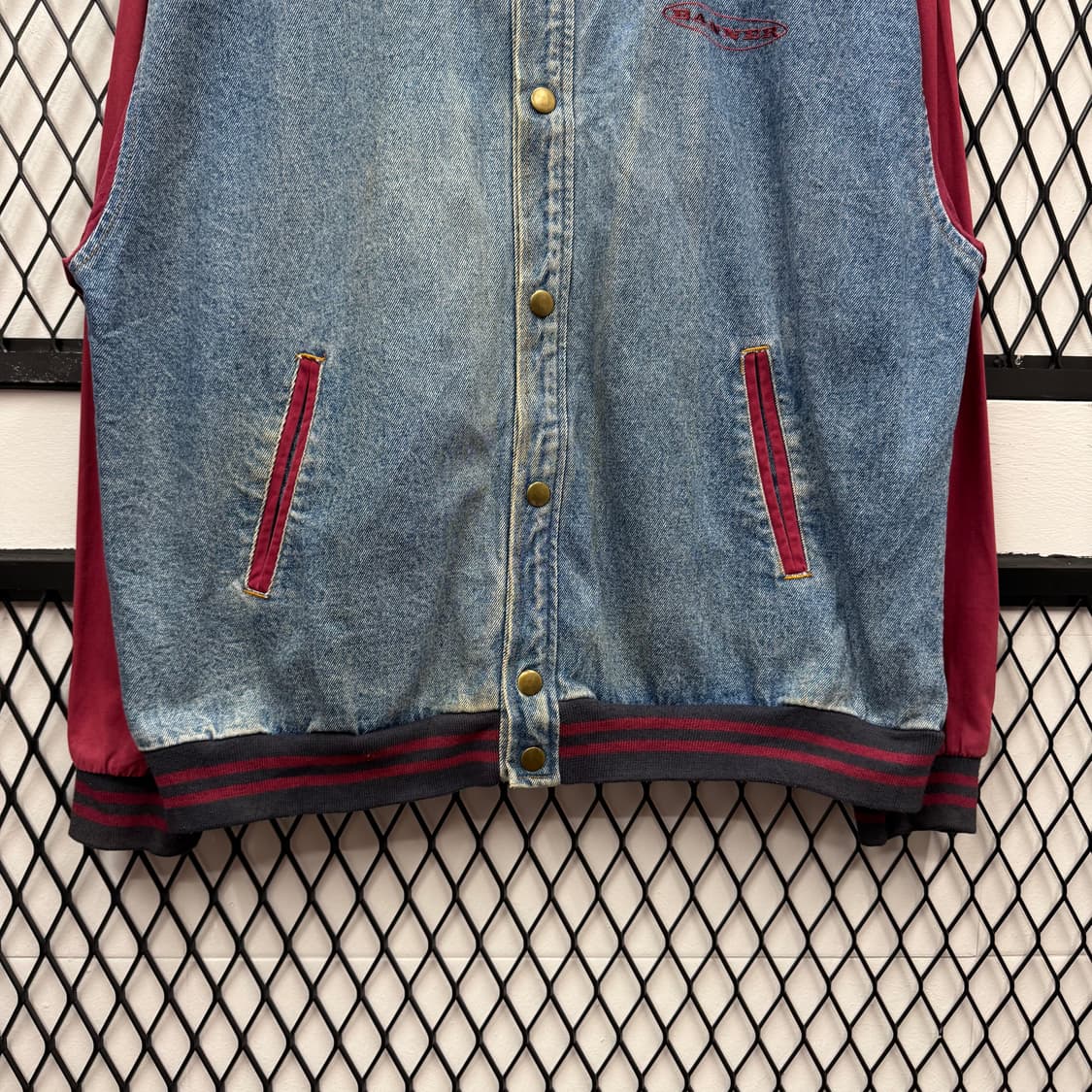 USA VTG 90s 빈티지 데님 바시티 레드 배색 워크 자켓 상품이미지4