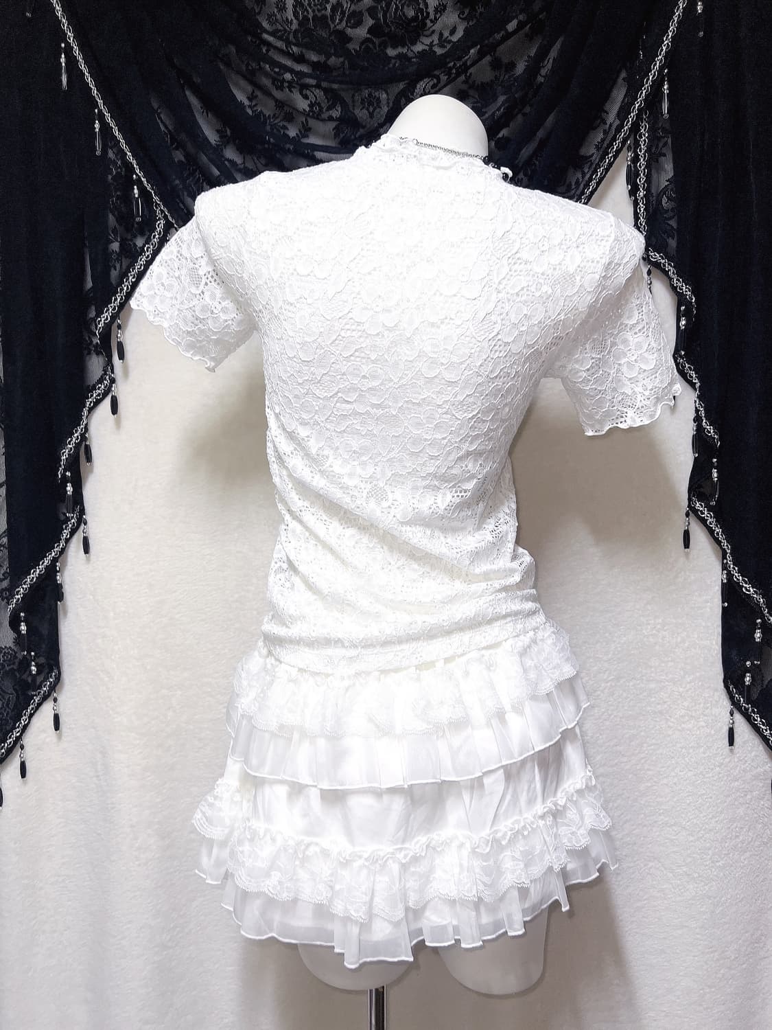 로맨틱고딕 엔젤릭 고스로리타 퓨어화이트 레이스프릴 로걀탑 페어리 핀터 상품이미지7